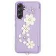 Чехол для Samsung Galaxy A55 5G, Leather Flower Card Slot, фиолетовый