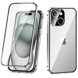 Чохол для iPhone 15, Magnetic Dual Glass, сріблястий