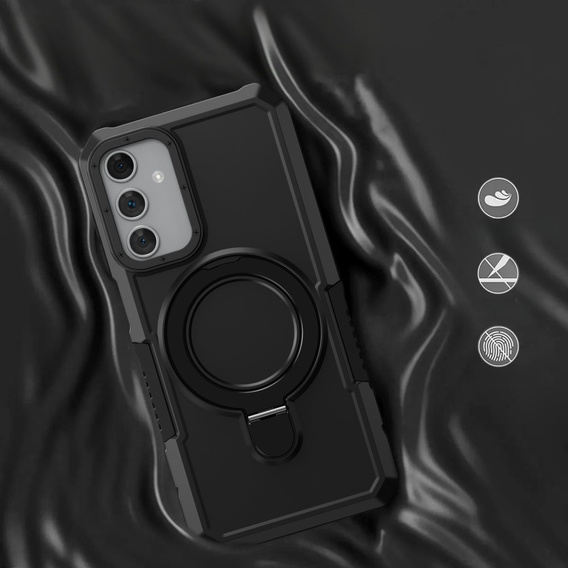 Чехол до Samsung Galaxy A15 5G, Kickstand Ring, чёрный + стекло 9H