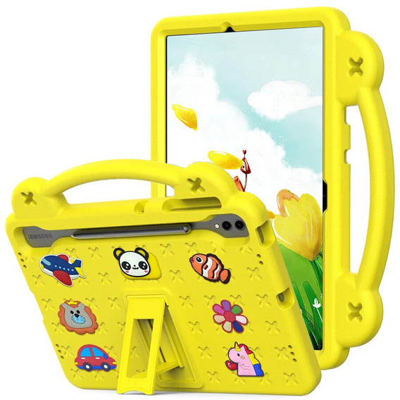 Детский чехол для Samsung Galaxy Tab S9 FE+ Plus, Cute Patterns, с подставкой, жёлтый