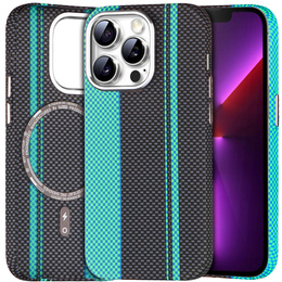 Чохол для iPhone 13 Pro, Carbon Fiber MagSafe, чорний / синій