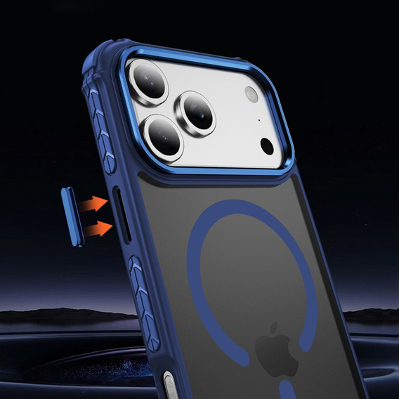 Матовий чохол для iPhone 17 Pro, броньований, для MagSafe, димчастий з синіми боковинами