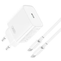 Мережевий зарядний пристрій XO CE12, USB-C, 20 Вт + USB-C - кабель блискавки, білий