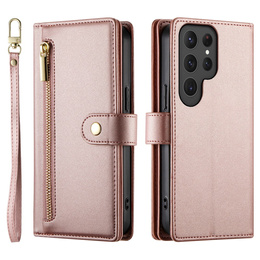 Откидной чехол для Samsung Galaxy S25 Ultra, Wallet Zipper Pocket, розовый