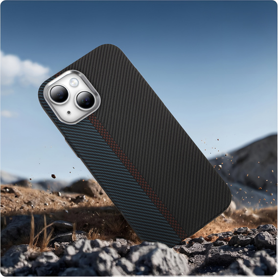 Чехол для iPhone 13, Carbon Fiber MagSafe, черный / синий