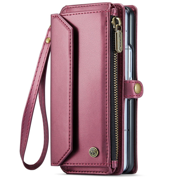 Чехол CASEME для Samsung Galaxy Z Fold6 5G, RFID Leather Wallet, с плечевым ремнем, красный