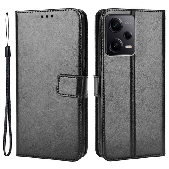 Откидной чехол для Xiaomi Redmi Note 12 Pro+ 5G, Crazy Horse Wallet, чёрный
