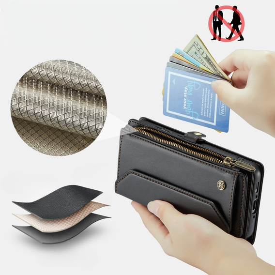 Чехол CASEME для Samsung Galaxy A56 5G, RFID Leather Wallet, с плечевым ремнем, чёрный
