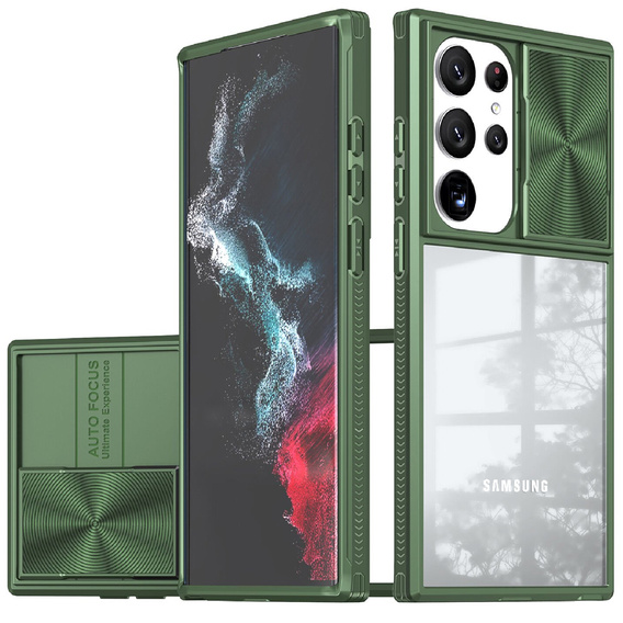 Чехол до Samsung Galaxy S22 Ultra, Slide Camera, зелёный
