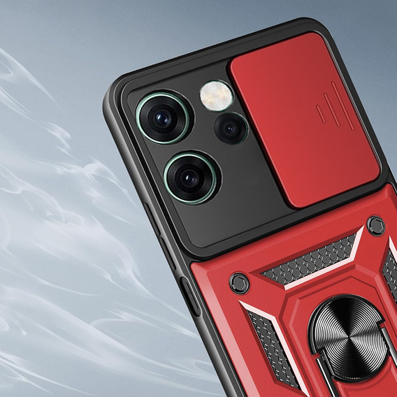 Броньований чохол для Oppo Reno 14F, із захистом камери, з підставкою, червоний