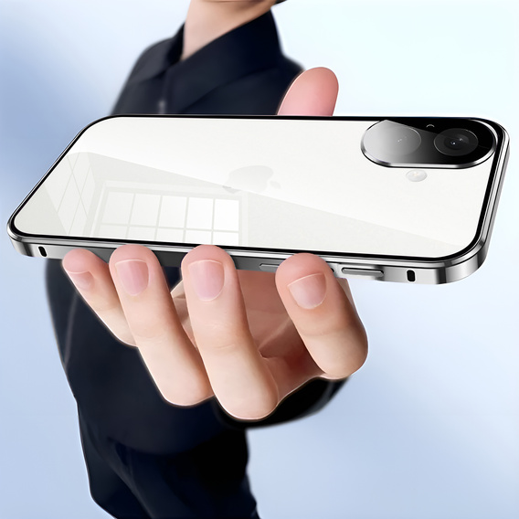 Чохол для iPhone 16, Magnetic Dual Glass, сріблястий