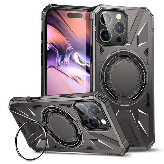Чохол для iPhone 16 Pro, броньований з підставкою та ручкою, сірий