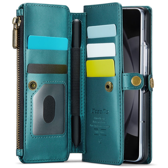 Чехол CASEME для Samsung Galaxy Z Fold6 5G, RFID Leather Wallet, с плечевым ремнем, зелёный
