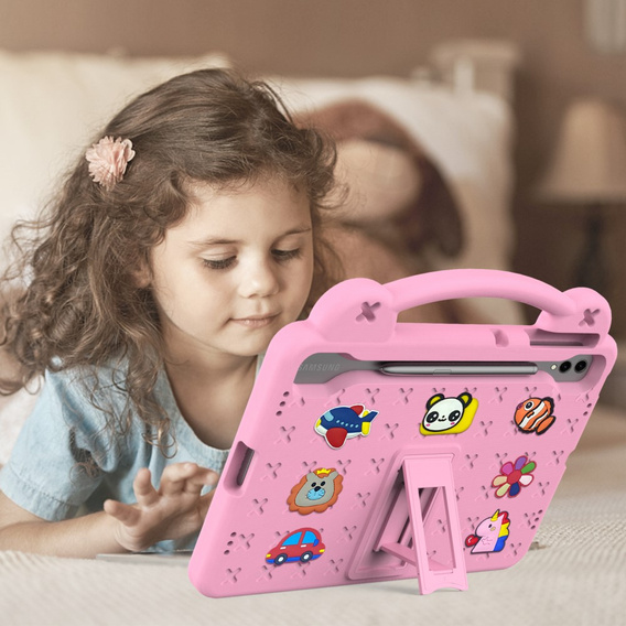 Дитячий чохол для планшета Samsung Galaxy Tab S10+ Plus, Cute Patterns, з підставкою, рожевий