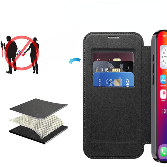 Откидной чехол для iPhone 16, RFID Wallet MagSafe CamShield, чёрный