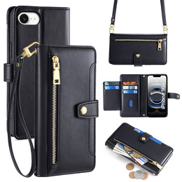 Откидной чехол для iPhone 16E, Wallet Zipper Pocket, чёрный