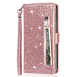 Откидной чехол для Samsung Galaxy A36 5G, Wallet Zipper Pocket Glittery, розовый rose gold