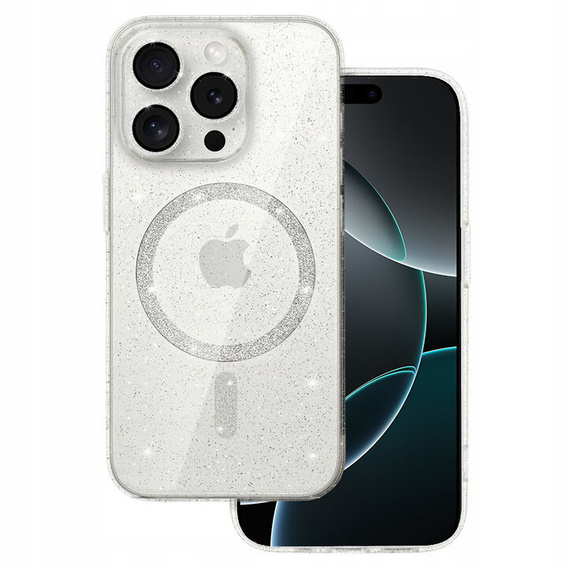 Чохол для iPhone 16 Pro, ERBORD Glitter MagSafe, прозорий + Скло для екрану