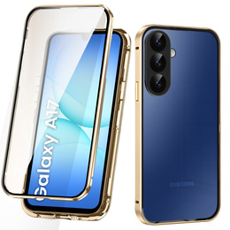 Чохол для Samsung Galaxy A17 5G, Magnetic Dual Glass, прозорий з золотистими боковинами