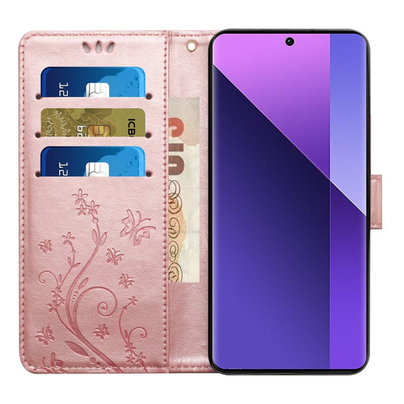 Чохол-книжка для Xiaomi Redmi Note 13 Pro+, Butterfly, рожевий rose gold