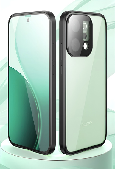 Чехол для Oppo Reno 14, магнитное двойное стекло, прозрачный с черными боками
