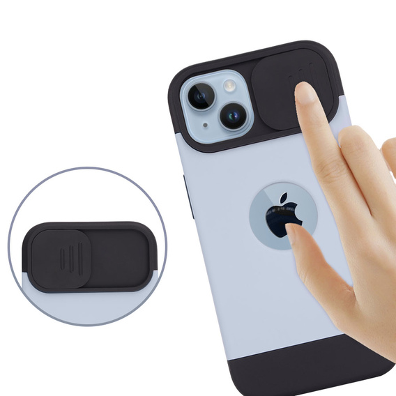 Чохол ERBORD MagSafe Cam Slider, синій + Скло для екрану для iPhone 13 / iPhone 14