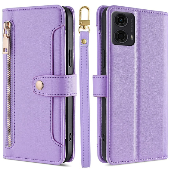 Откидной чехол для Motorola Moto G04 / G24 / G24 Power, Wallet Zipper Pocket, фиолетовый