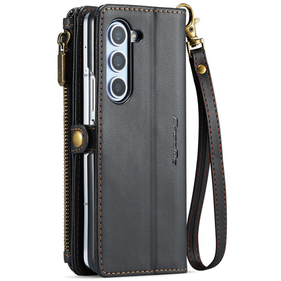 Чехол CASEME для Samsung Galaxy Z Fold6 5G, RFID Leather Wallet, с плечевым ремнем, чёрный