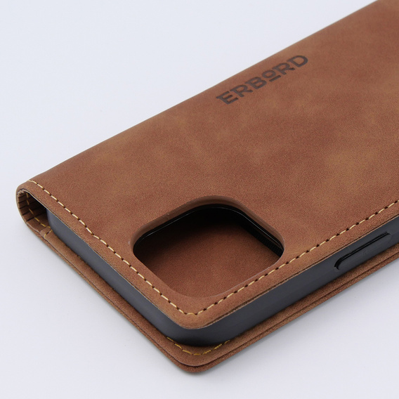 Чехол для iPhone 15, ERBORD Vintage, бумажник с клапаном, коричневый