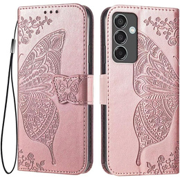Откидной чехол для Samsung Galaxy S24 FE, Butterfly, розовый rose gold