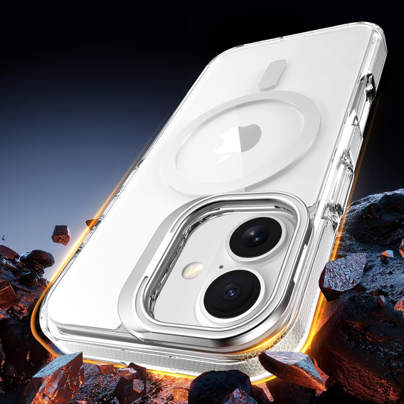 Чохол для iPhone 17, для MagSafe, з підставкою, прозорий з сірими вставками