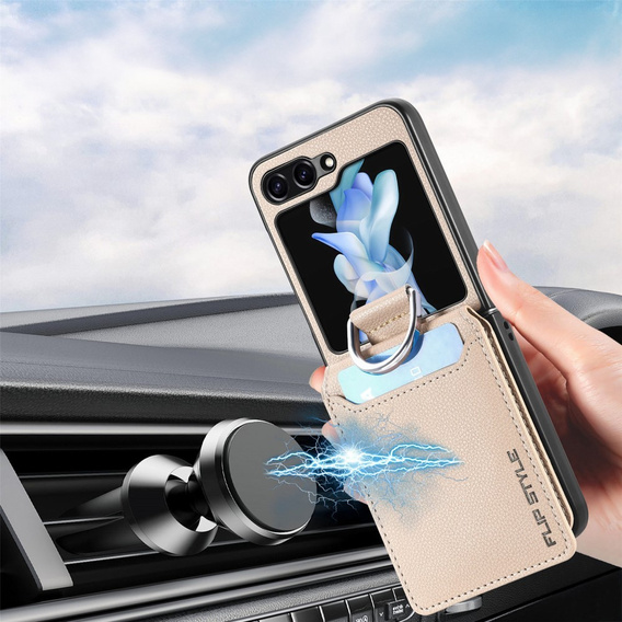 Чохол для Samsung Galaxy Z Flip7 FE / Z Flip6, Card Slot Ring Case, бежевий