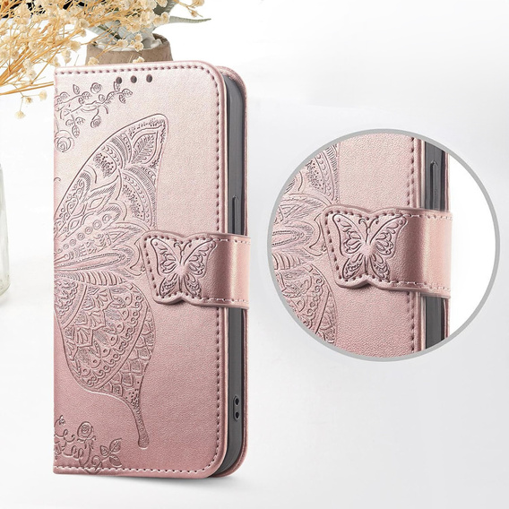 Чохол-книжка для Xiaomi Redmi 15C 4G/LTE, Butterfly, рожевий rose gold