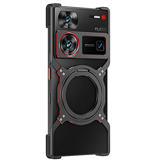 Чохол для ZTE nubia Z60 Ultra, Kickstand Bumper, з кришкою об'єктива, для MagSafe, чорний / червоний