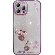 Чехол для iPhone 14 Pro, Glitter Flower, фиолетовый