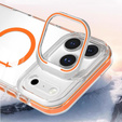 Чохол для iPhone 17 Pro Max, для MagSafe, з підставкою, прозорий з помаранчевими вставками