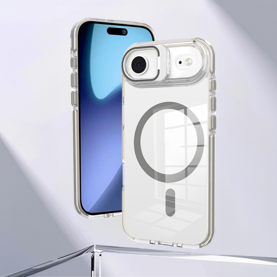 Чехол для iPhone Air, для MagSafe, с подставкой, прозрачный с серыми вставками