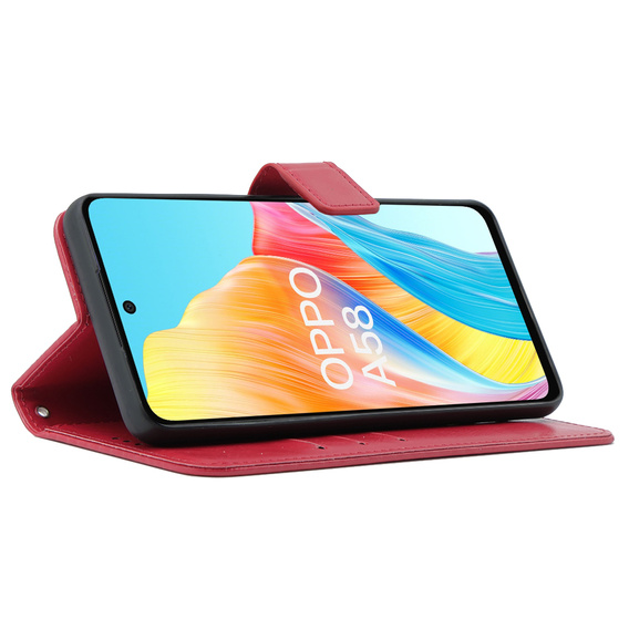Футляр з клапаном для Oppo A58 4G, Crazy Horse Wallet, червоний