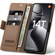 Чохол для Xiaomi 14T Pro, ERBORD Glossy Litchi, гаманець з клапаном, коричневий