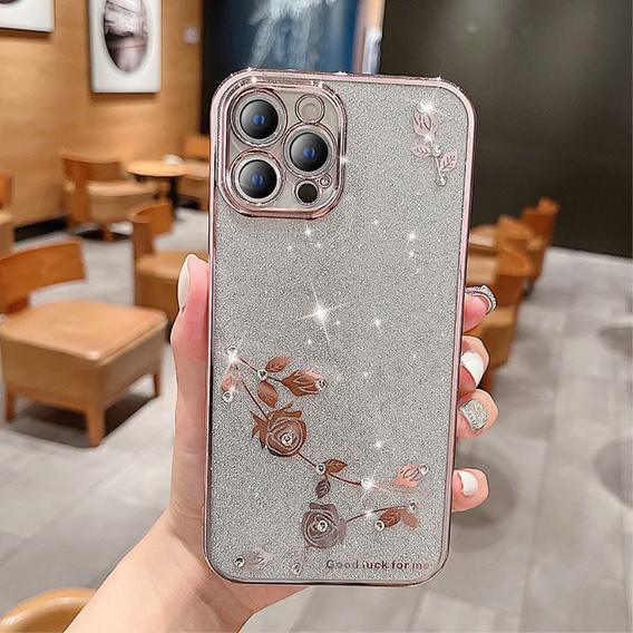 Чохол для iPhone 12 Pro, Glitter Flower, рожевий rose gold