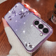 Чехол для Samsung Galaxy S23+ Plus, Glitter Flower, фиолетовый