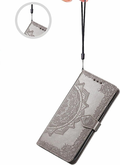 Откидной чехол для Motorola Edge 50 Ultra, Mandala, серый