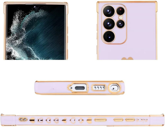 Чехол для Samsung Galaxy S23 Ultra, Electro heart, фиолетовый + полное клеевое керамическое стекло