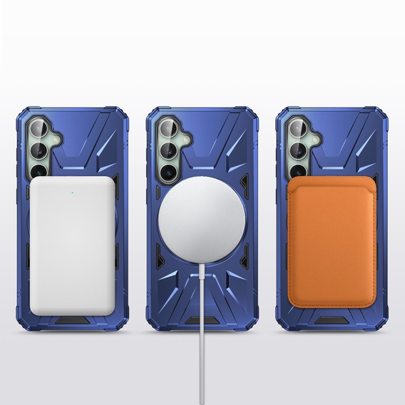 Чехол для Samsung Galaxy A15 5G, бронированный с подставкой и ручкой-планшетом, фиолетовый + 9H стекло