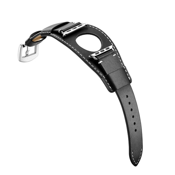 Кожаный ремешок для Apple Watch 1/2/3/4/5/6/7/8/SE/Ultra 42/44/45/49 мм, черный
