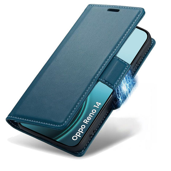 Чехол для Oppo Reno 14, ERBORD Glossy Litchi, кошелек с клапаном, синий