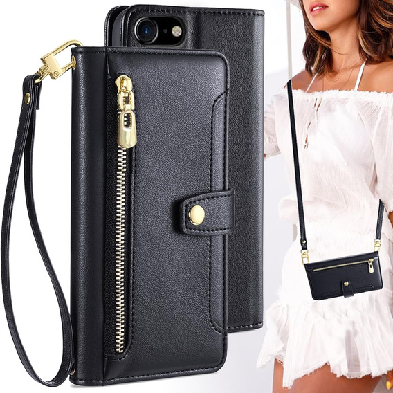 Откидной чехол для iPhone 16E, Wallet Zipper Pocket, чёрный
