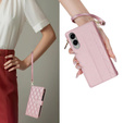 Чохол-сумка для Samsung Galaxy S25 Edge, Rhombus Crossbody Leather, рожевий rose gold