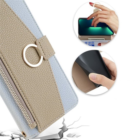Флип-кейс для iPhone 14 Pro Max, Wallet Zipper Pocket, с зеркалом, синий