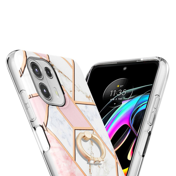 Чехол Slim Case Ring до Motorola Edge 20 Lite, Marble Pattern, Pink/White